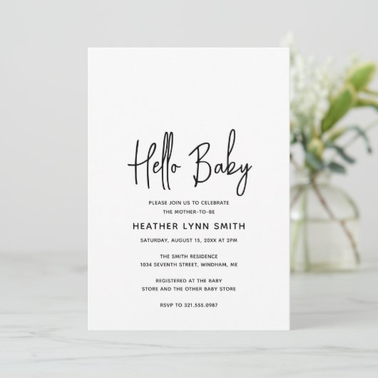 Elegant Modern Minimalist Hallo Baby shower Kaart (Staand voorkant)
