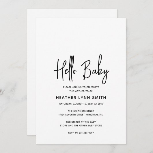 Elegant Modern Minimalist Hallo Baby shower Kaart (Voorkant / Achterkant)
