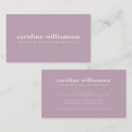 Elegant Modern Minimalist Lila Visitekaartje (Voorkant / Achterkant)