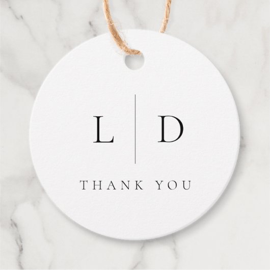 Elegant Modern Minimalist Monogram Weddenschap Bedankjes Labels (Voorkant)