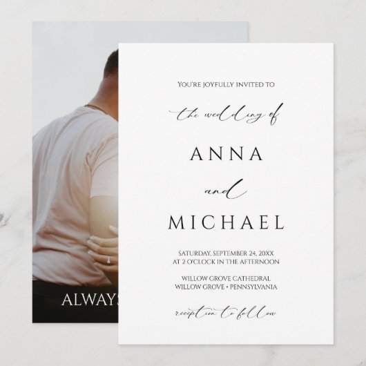 Elegant Modern Minimalist Photo Wedding Kaart (Voorkant / Achterkant)