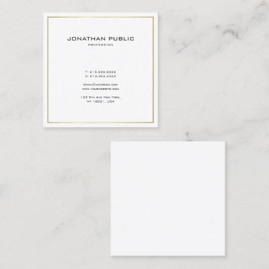 Elegant Modern Minimalist Plain Gold Kijk Trendy Vierkante Visitekaartje (Voorkant / Achterkant)