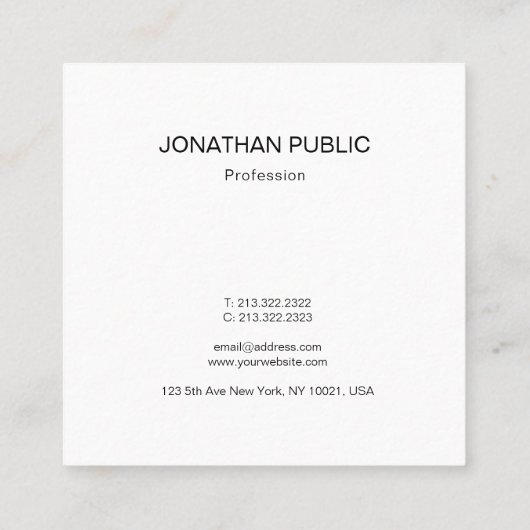 Elegant Modern Minimalist Professional Plain Luxe Vierkante Visitekaartje (Achterkant)