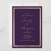 Elegant modern minimalist purple gold Wedding Kaart (Voorkant)