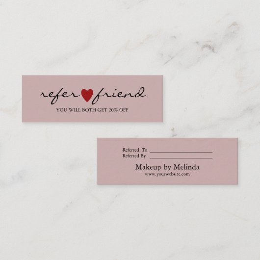 Elegant Modern Minimalist Red Heart Referral Card Mini Visitekaartje (Voorkant / Achterkant)