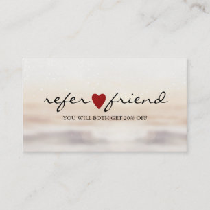 Elegant Modern Minimalist Red Heart Referral Card Visitekaartje