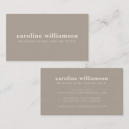Elegant Modern Minimalist Rustic Taupe Visitekaartje (Voorkant / Achterkant)