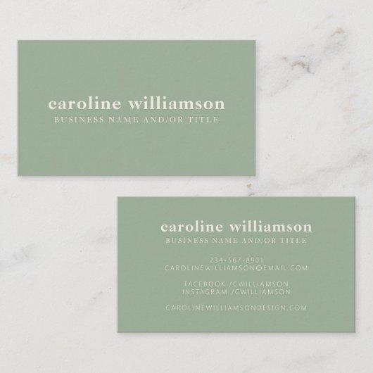 Elegant Modern Minimalist Sage Green Visitekaartje (Voorkant / Achterkant)