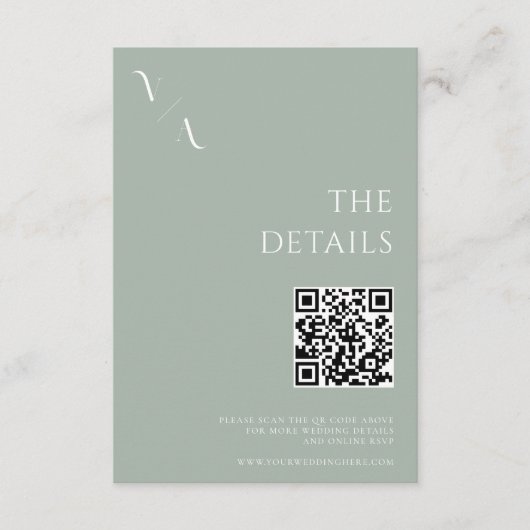 Elegant Modern Minimalist Sage Green Wedding Informatiekaartje (Voorkant)