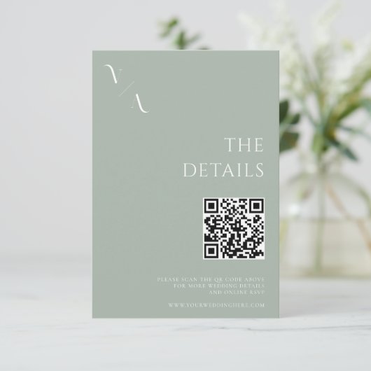 Elegant Modern Minimalist Sage Green Wedding Informatiekaartje (Staand voorkant)