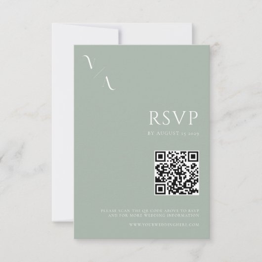 Elegant Modern Minimalist Sage Green Wedding RSVP Kaartje (Voorkant)