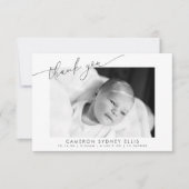 Elegant Modern Minimalist Script Baby Foto geboort Bedankkaart (Voorkant)