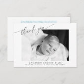 Elegant Modern Minimalist Script Baby Foto geboort Bedankkaart (Voorkant / Achterkant)