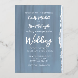Elegant Modern Minimalist Slate Blue Wedding Folie Uitnodiging