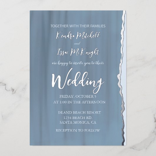 Elegant Modern Minimalist Slate Blue Wedding Folie Uitnodiging (Voorkant)