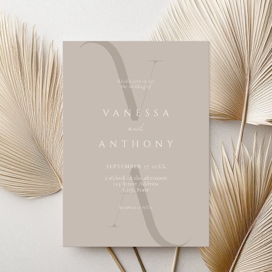 Elegant Modern Minimalist Taupe Wedding Kaart