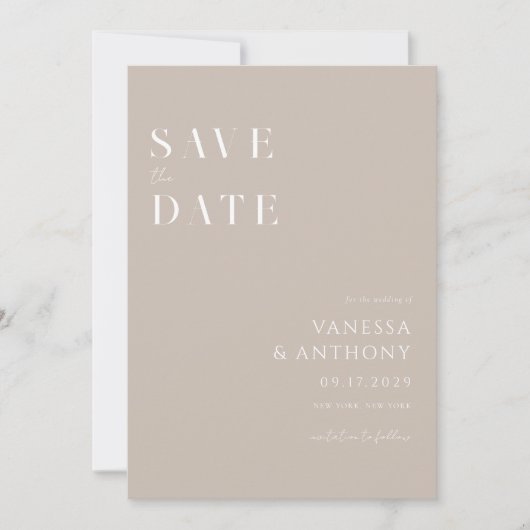 Elegant Modern Minimalist Taupe Wedding Save The Date (Voorkant)