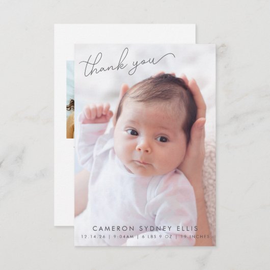 Elegant Modern Minimalist Two Baby Photo Birth Bedankkaart (Voorkant / Achterkant)