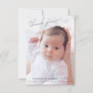 Elegant Modern Minimalist Two Baby Photo Birth Bedankkaart