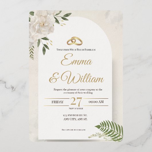 Elegant &Modern Minimalist Wedding Foil Invitation Folie Uitnodiging (Voorkant)