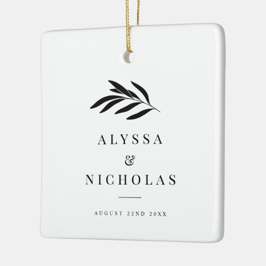 Elegant Modern Minimalist Wedding Photo Twig Keramisch Ornament (Links)