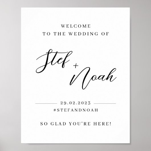 Elegant Modern Minimalist Wedding Welkomstbord Poster (Voorkant)