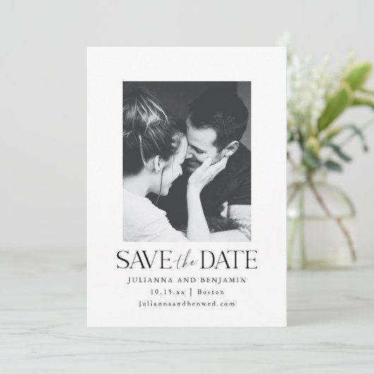 Elegant Modern Minimalist White Photo Wedding Save The Date (Staand voorkant)