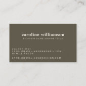 Elegant modern minimalistisch aardeolive visitekaartje (Achterkant)