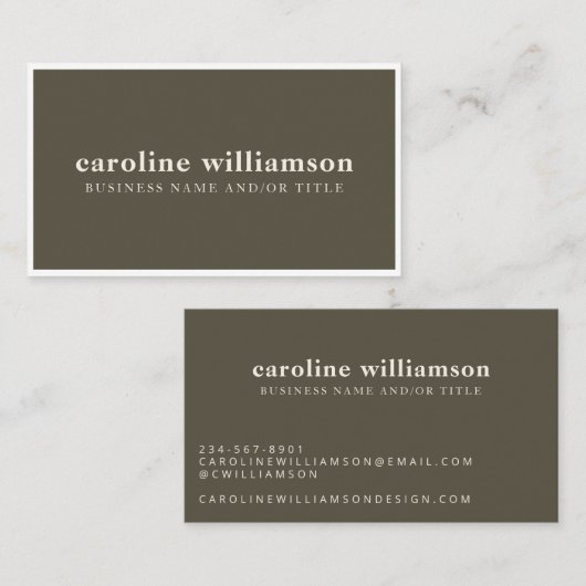 Elegant modern minimalistisch aardeolive visitekaartje (Voorkant / Achterkant)