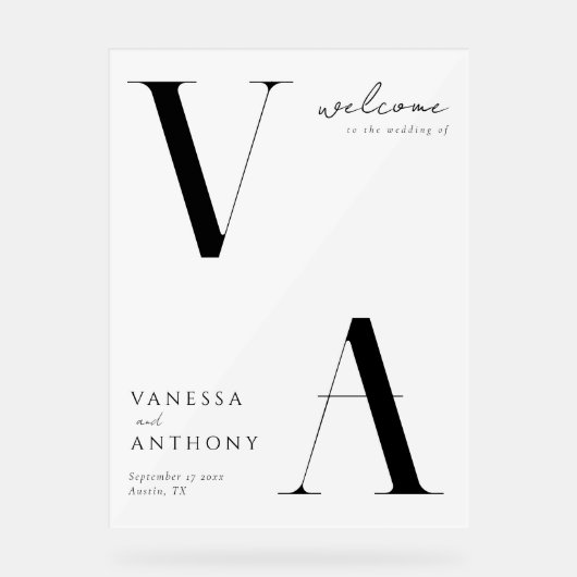 Elegant modern minimalistisch huwelijk acryl bord (Voorkant)