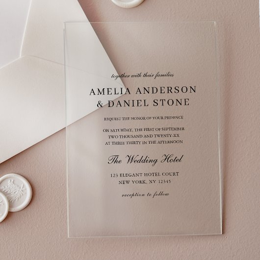 Elegant modern minimalistisch huwelijk acryl uitnodigingen
