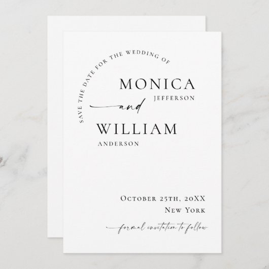 Elegant modern minimalistisch huwelijk save the date (Voorkant / Achterkant)