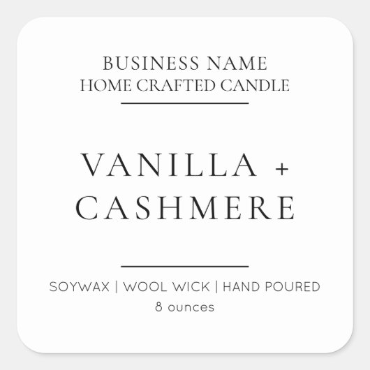 Elegant modern minimalistisch kaarsenetiket vierkante sticker (Voorkant)