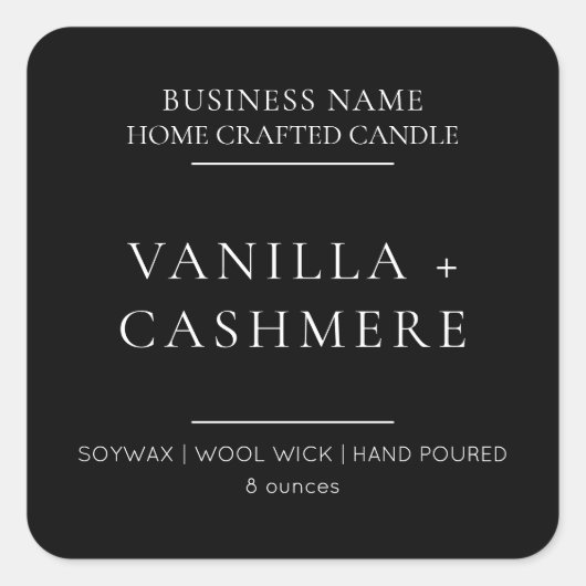 Elegant modern minimalistisch kaarsenetiket vierkante sticker (Voorkant)