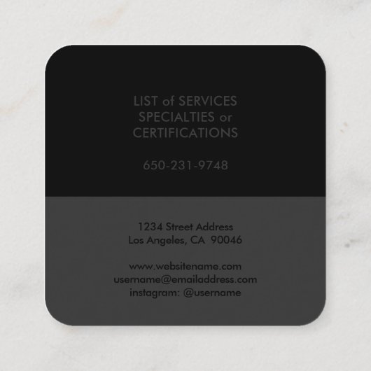 Elegant modern, minimalistisch laagje zwart grijs vierkante visitekaartje (Achterkant)