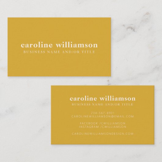 Elegant modern minimalistisch mosterdgeel, aangepa visitekaartje (Voorkant / Achterkant)