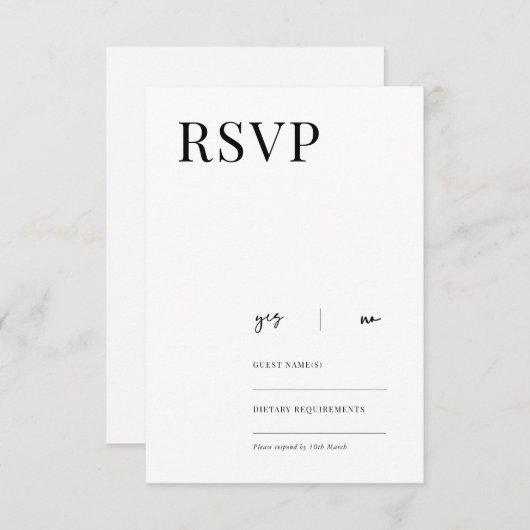 Elegant modern minimalistisch RSVP Reply Kaart (Voorkant / Achterkant)