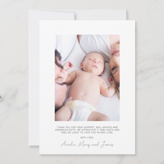 Elegant Modern Minimalistisch Script Baby Foto's G Bedankkaart (Achterkant)
