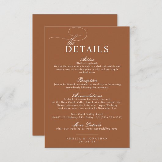 Elegant modern minimalistisch script bruiloft deta informatiekaartje (Voorkant / Achterkant)