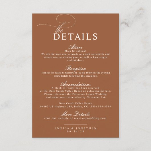 Elegant modern minimalistisch script bruiloft deta informatiekaartje (Voorkant)