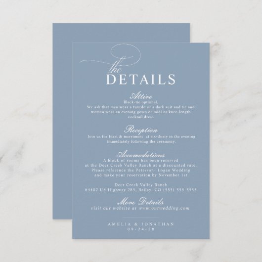 Elegant modern minimalistisch script bruiloft deta informatiekaartje (Voorkant / Achterkant)