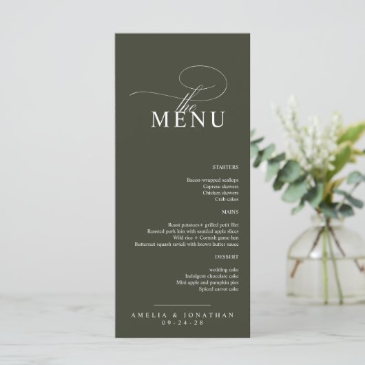 Elegant modern minimalistisch script bruiloft menu (Staand voorkant)