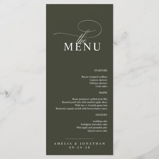 Elegant modern minimalistisch script bruiloft menu (Voorkant)