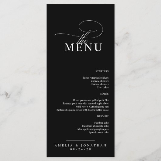 Elegant modern minimalistisch script bruiloft menu (Voorkant)