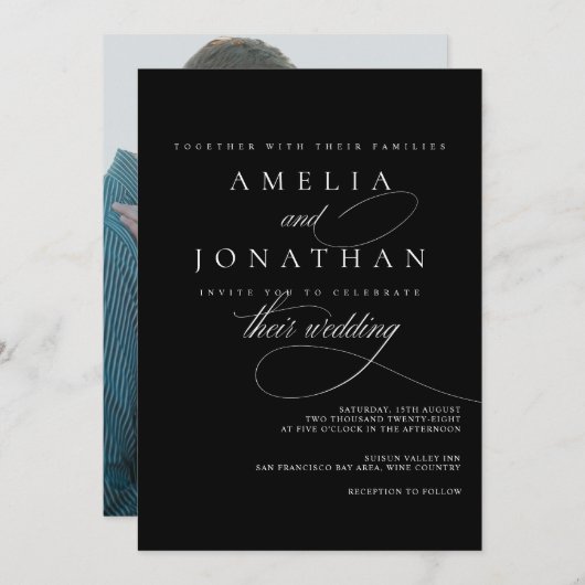 Elegant modern minimalistisch script bruiloft uitn kaart (Voorkant / Achterkant)