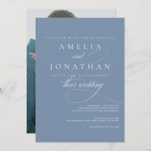 Elegant modern minimalistisch script bruiloft uitn kaart (Voorkant / Achterkant)