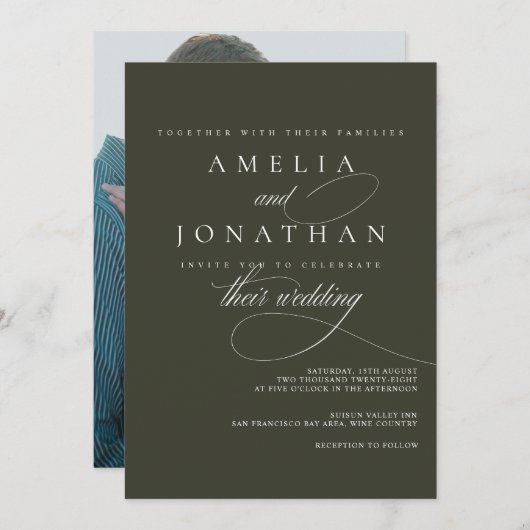 Elegant modern minimalistisch script bruiloft uitn kaart (Voorkant / Achterkant)