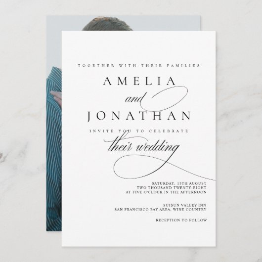 Elegant modern minimalistisch script bruiloft uitn kaart (Voorkant / Achterkant)