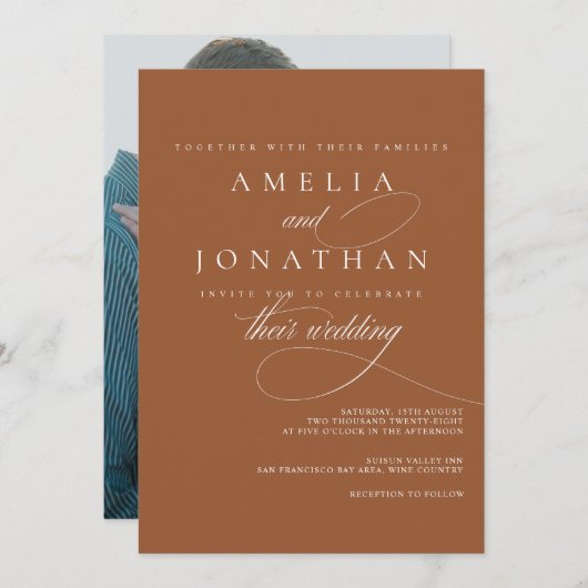 Elegant modern minimalistisch script bruiloft uitn kaart (Voorkant / Achterkant)