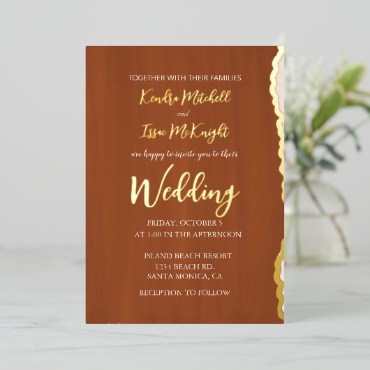 Elegant modern minimalistisch Terra Cotta Wedding Folie Uitnodiging (Staand Voorkant)